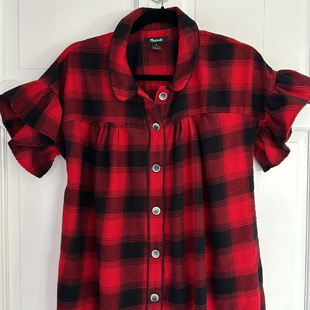 Madewell Cotton Nightgown Nightdress Size Medium Pajamas Black and Red PJs